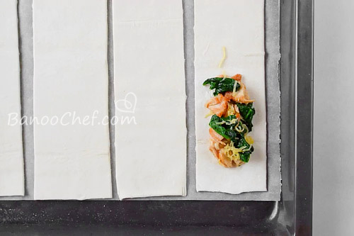 طرز تهیه پیراشکی مرغ با خمیر پفکی پیراشکی مرغ و اسفناج با خمیر هزارلا