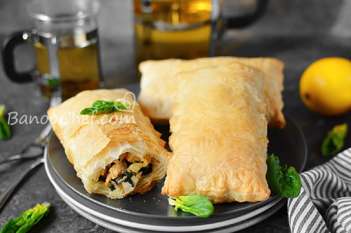 طرز تهیه پیراشکی مرغ با خمیر پفکی پیراشکی مرغ و اسفناج با خمیر هزارلا