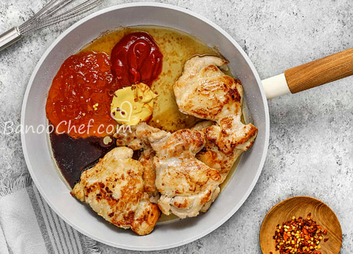 خوراک مرغ با سس زردآلو