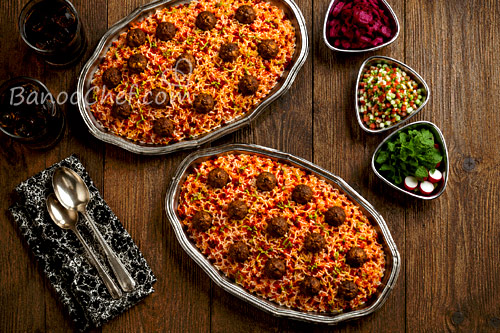 طرز تهیه پلو مخلوط لبو و هویج با کوفته قلقلی