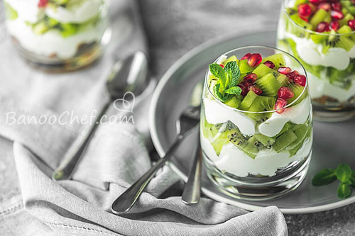 دسر پارفیت انار و کیوی