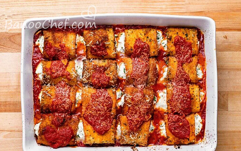 رولت بادمجان و گوجه فرنگی طرز تهیه رولاتینی بادمجان سوخاری