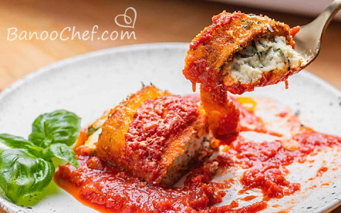 رولت بادمجان و گوجه فرنگی طرز تهیه رولاتینی بادمجان سوخاری